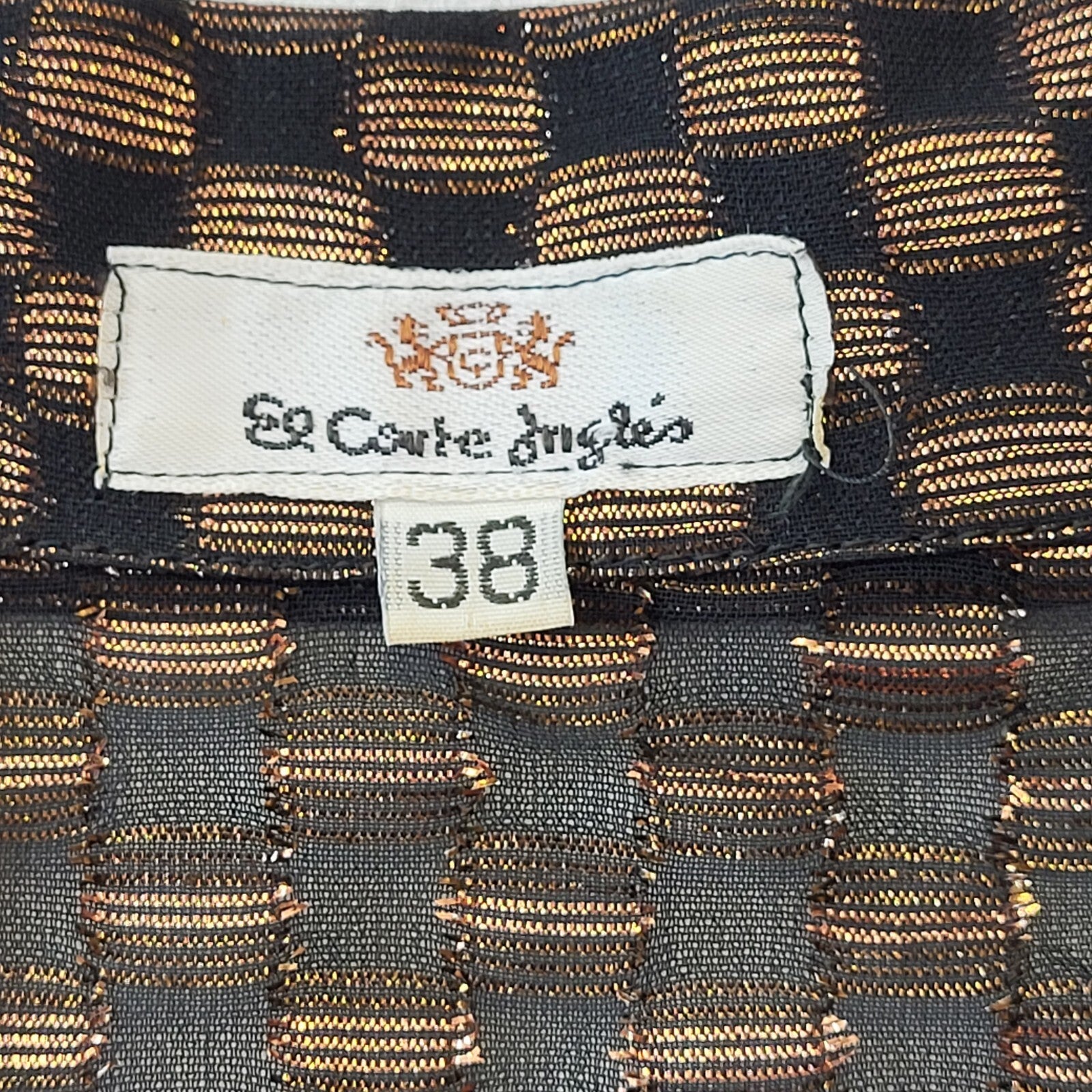 El Corte Ingles 80s Vintage Black & Brown Button-Up Vintage Blouse Women's 10