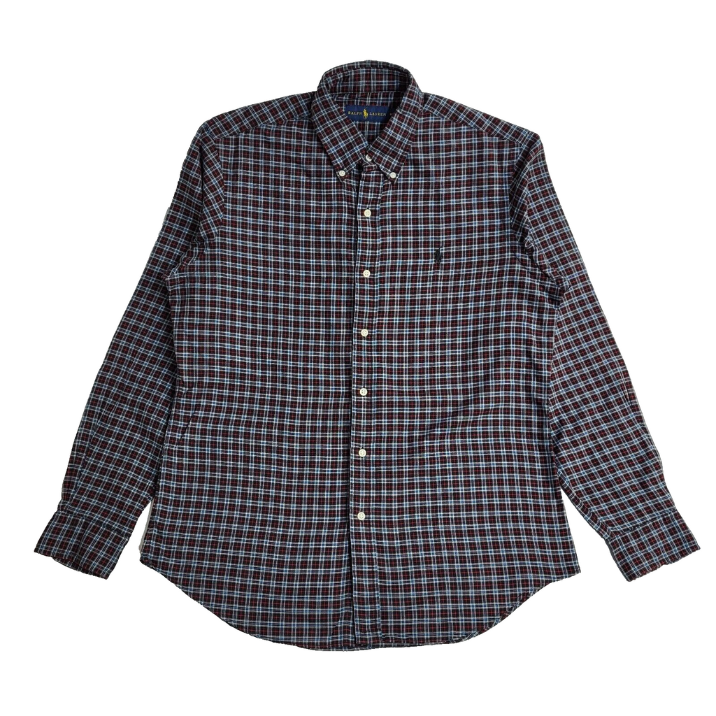 Ralph Lauren Red & Black Checked Vintage 90's Long Sleeve Shirt UK Men's Size M
