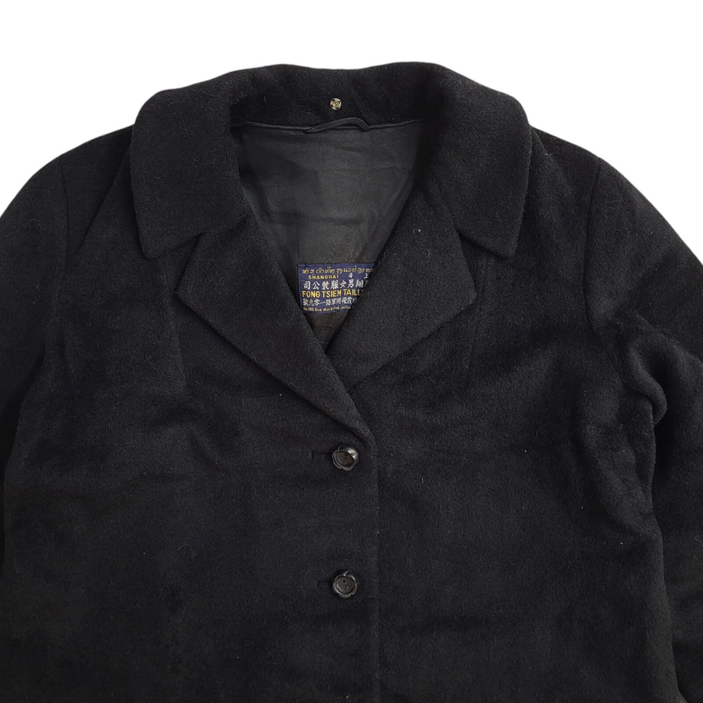 Vintage 90s Button Black Wool Overcoat UK Women's Size 16