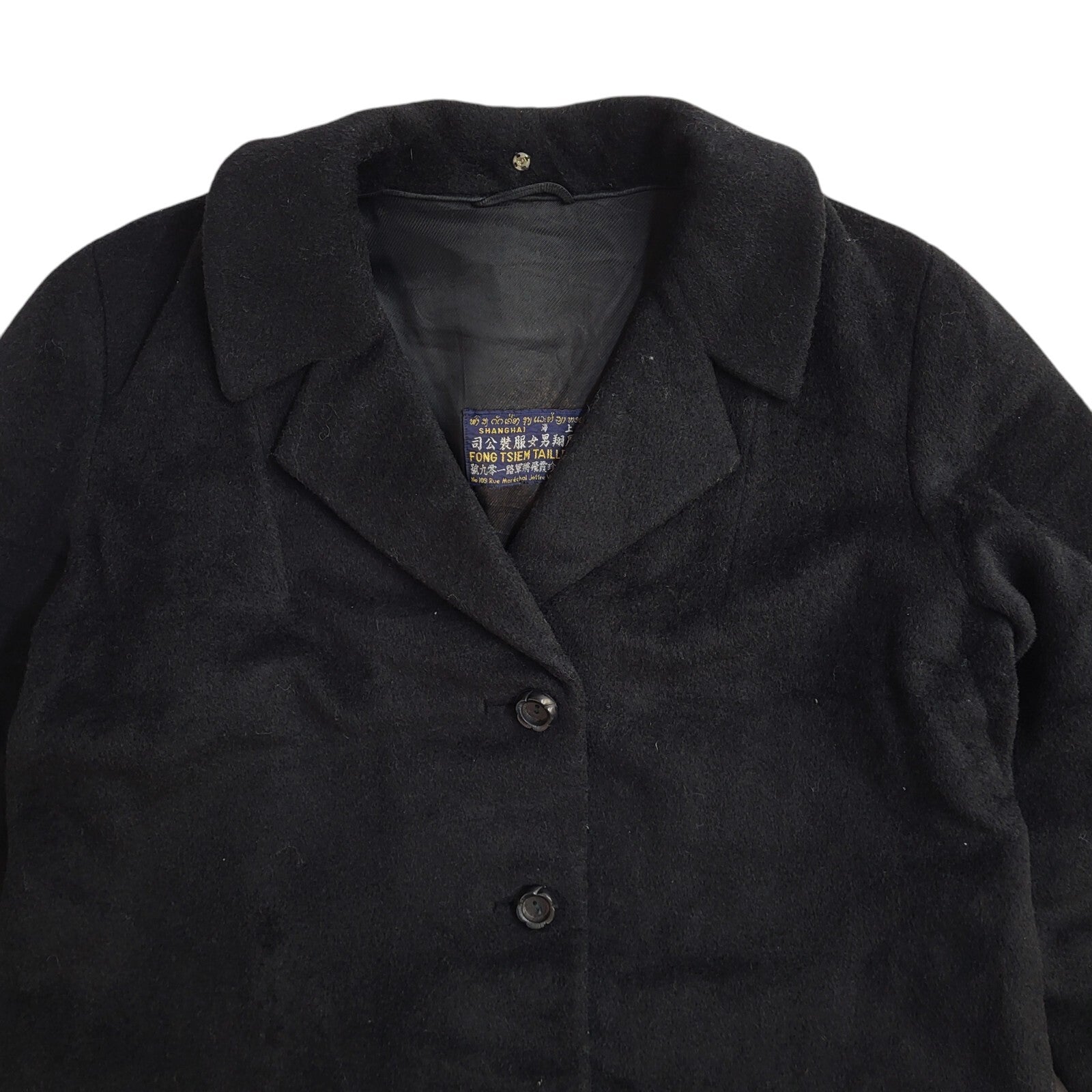 Vintage 90s Button Black Wool Overcoat UK Women's Size 16