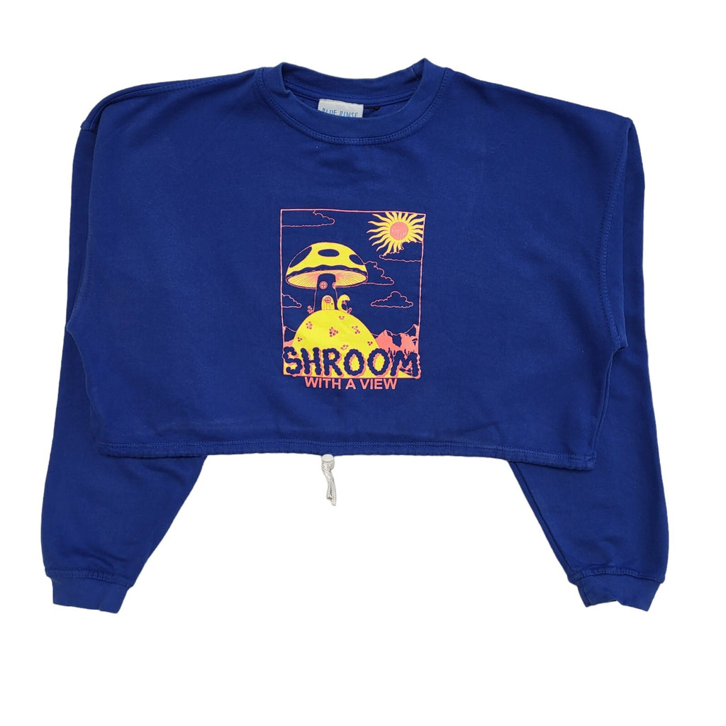 Blue Rinse 90's Shroom With a View Blue Cropped Sweatshirt Womens UK Size 16