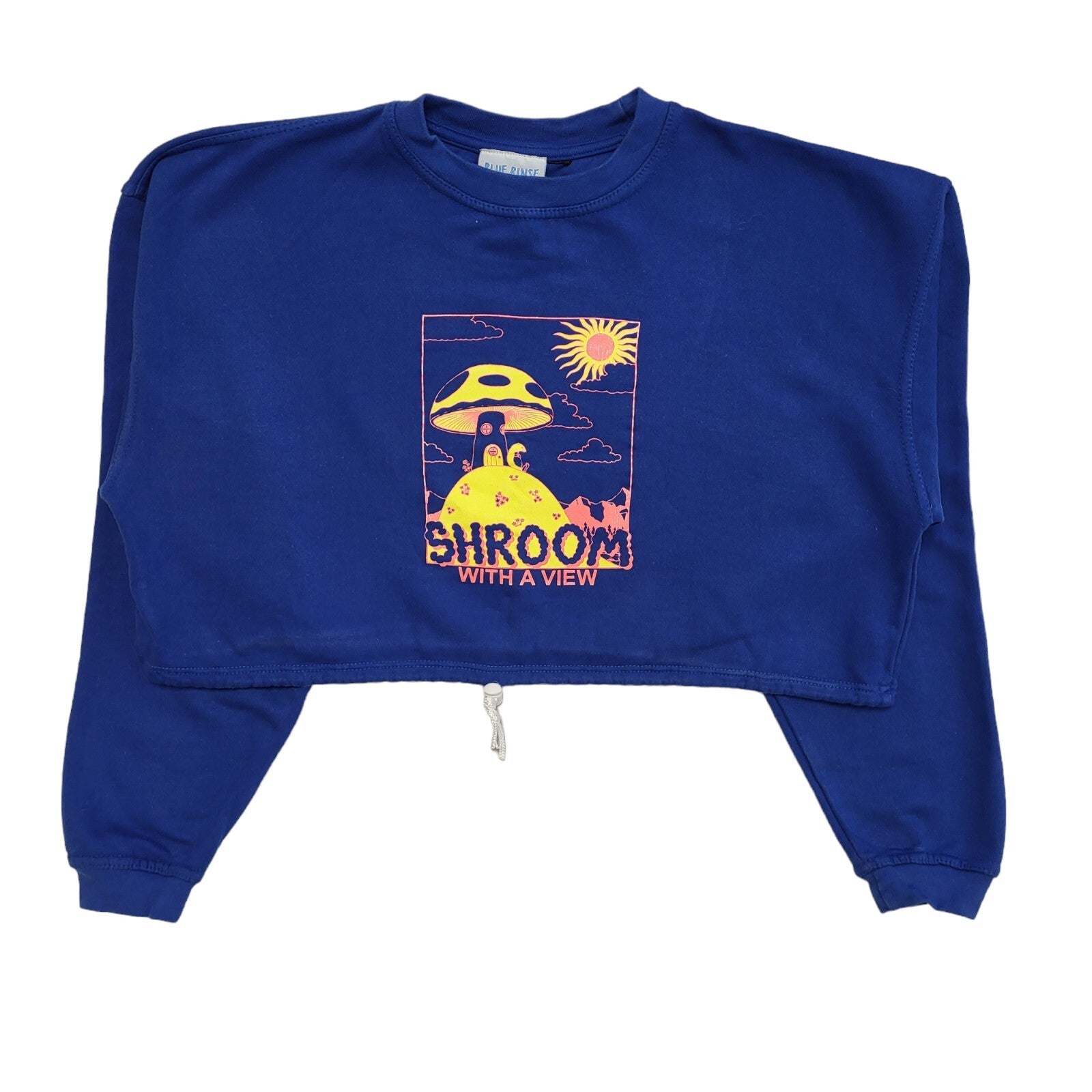 Blue Rinse 90's Shroom With a View Blue Cropped Sweatshirt Womens UK Size 16