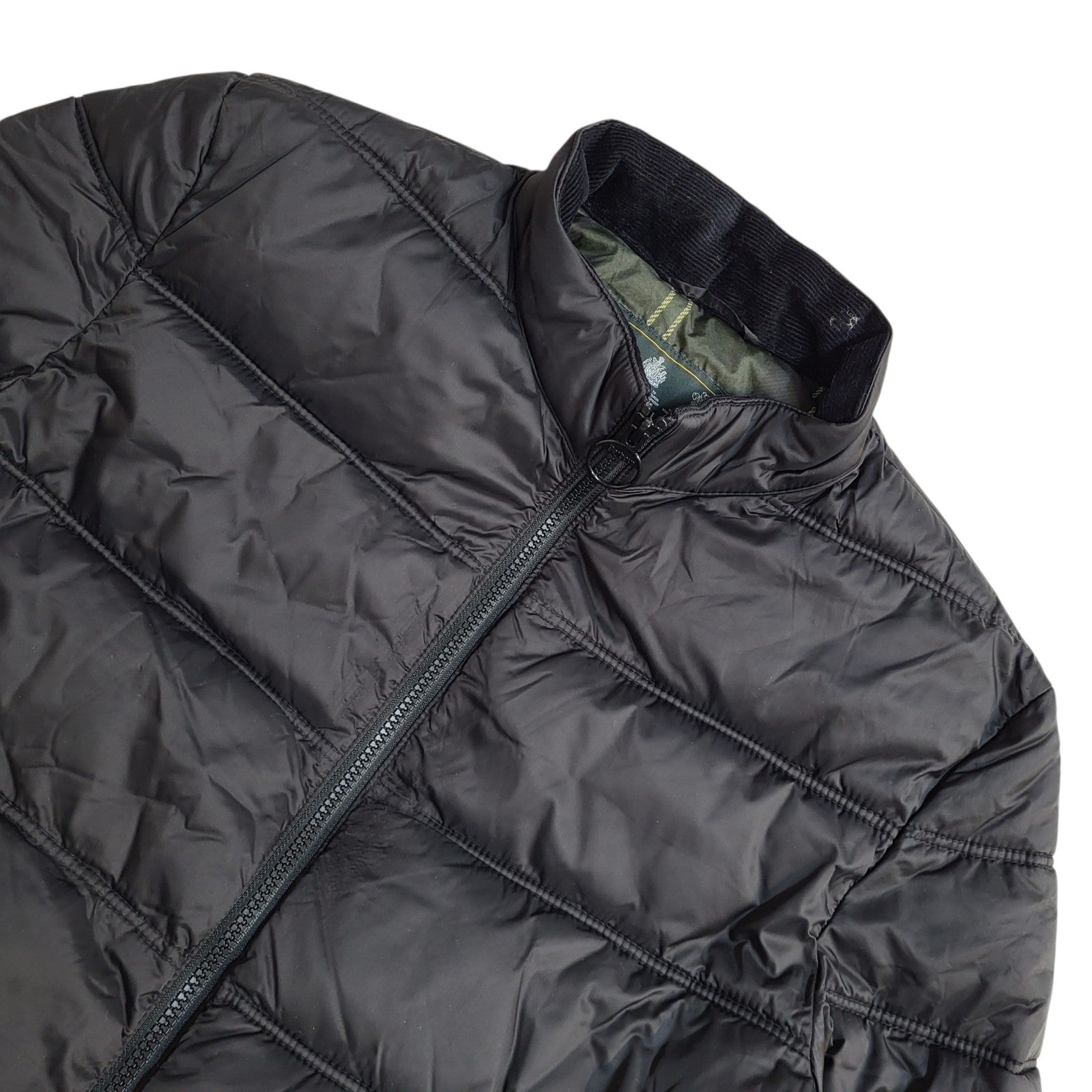 Barbour Fibre Down Classic Tartan Jacket Y2k Black Quilted UK Men's Size M