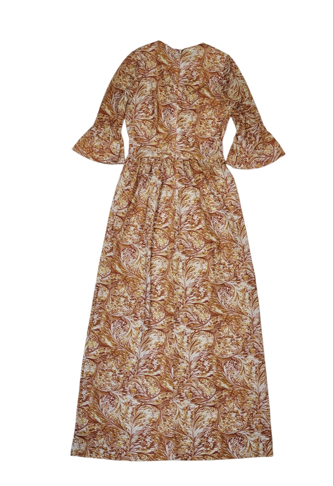 70s Vintage Orange & White Patterned Maxi Dress Women's Size 6