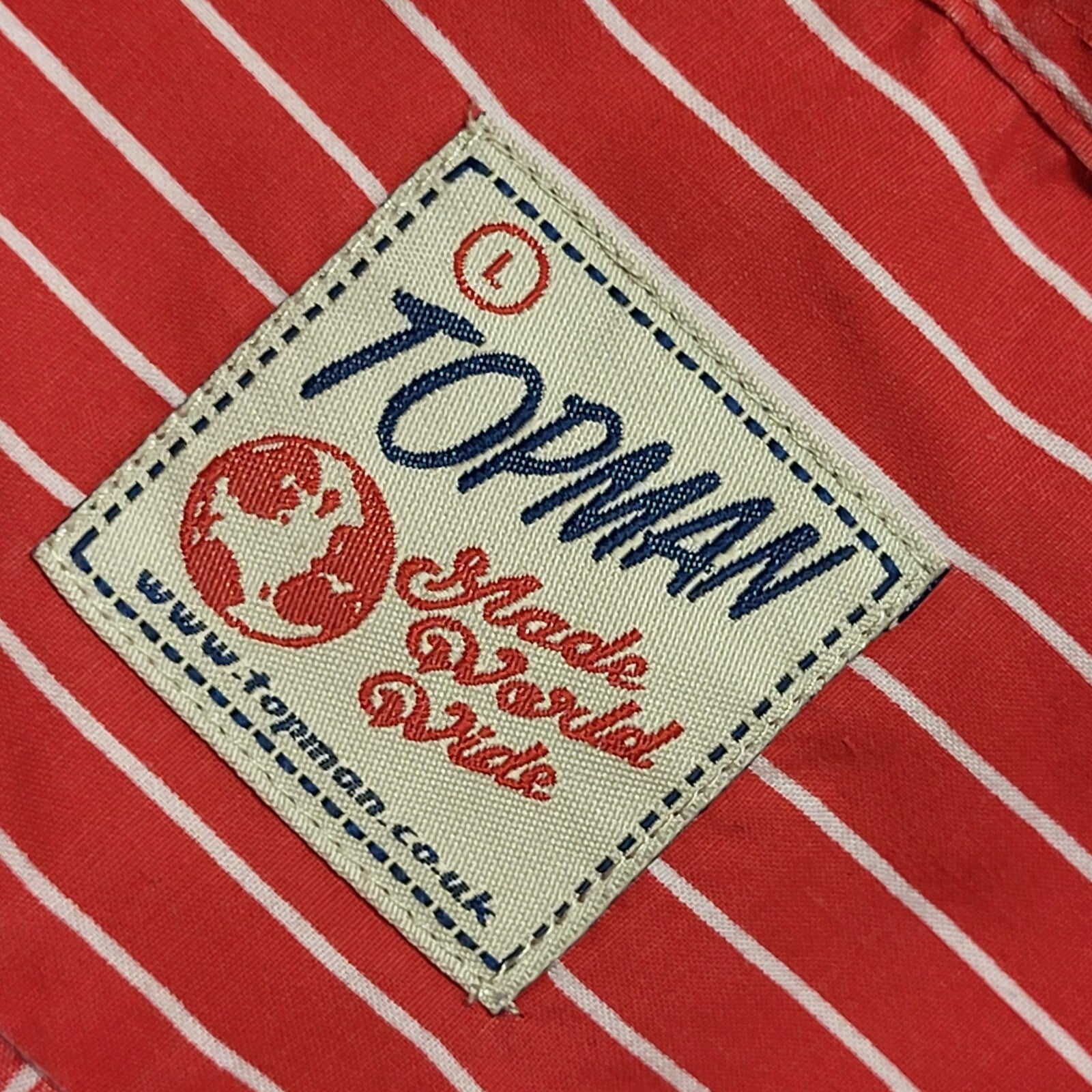 Topman Vintage Y2K Red & White Striped Short Sleeve Snap Button Shirt Mens UK L