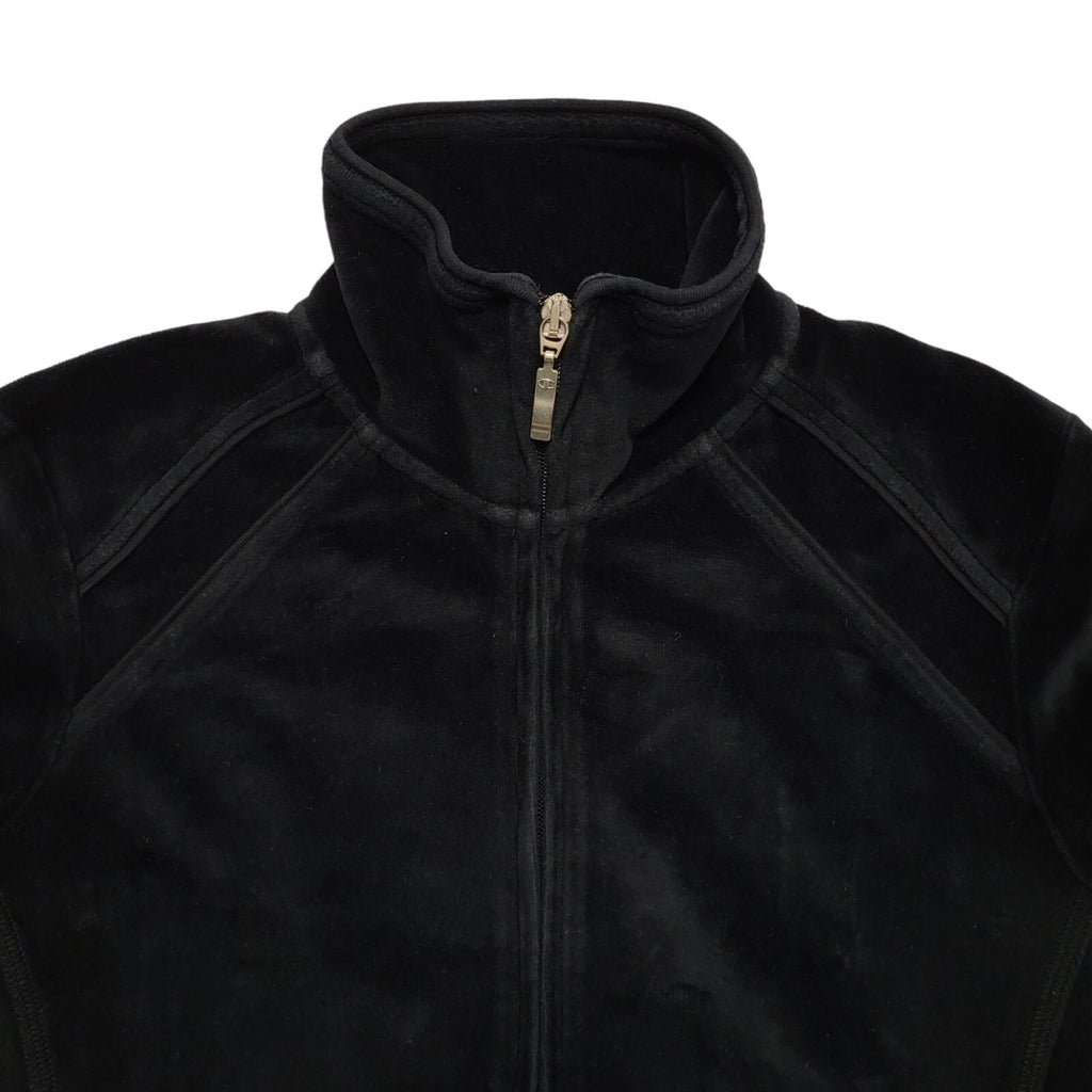 Champion  Y2K Black Full Zip Velour Tracksuit Jacket Women's UK Size Small