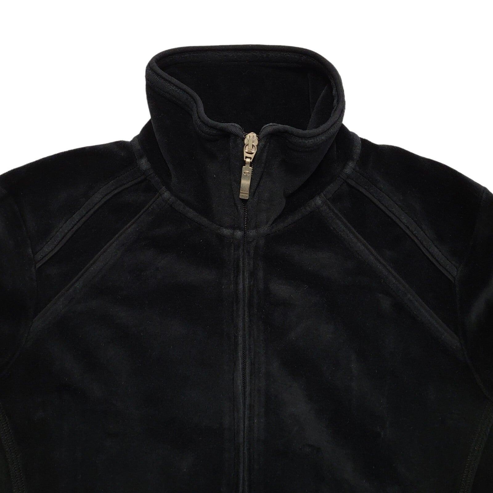 Champion  Y2K Black Full Zip Velour Tracksuit Jacket Women's UK Size Small