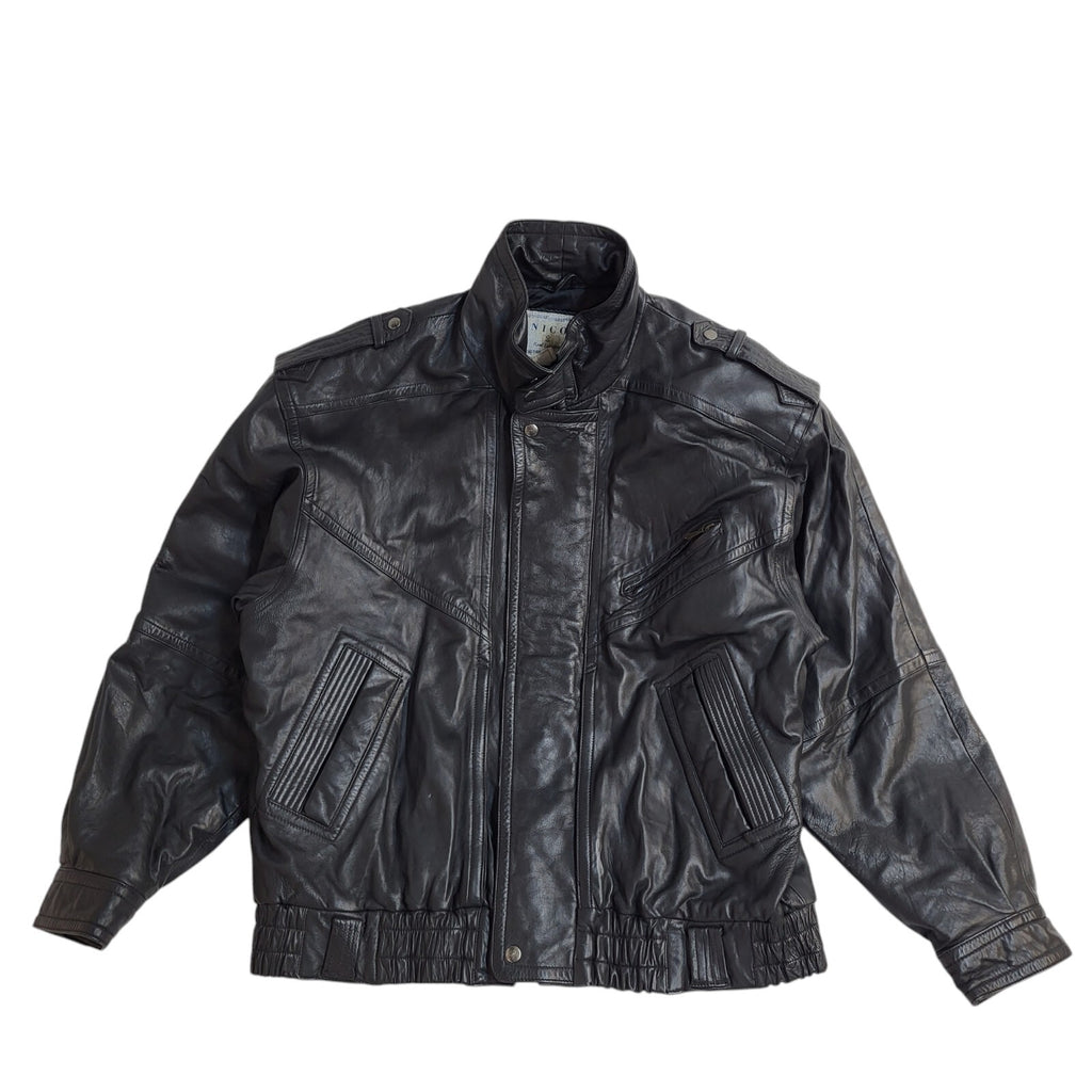 Nico Black 90s Zipped Vintage Leather Jacket Uk Men's Size XL