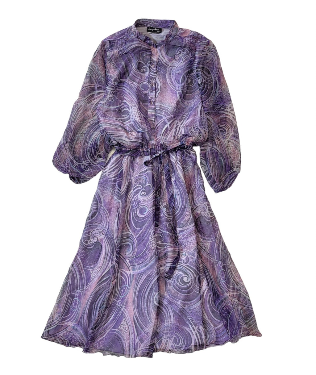 Jacqueline Eve 70s Vintage Purple Buttoned Long Sleeve Dress Women's Size 12