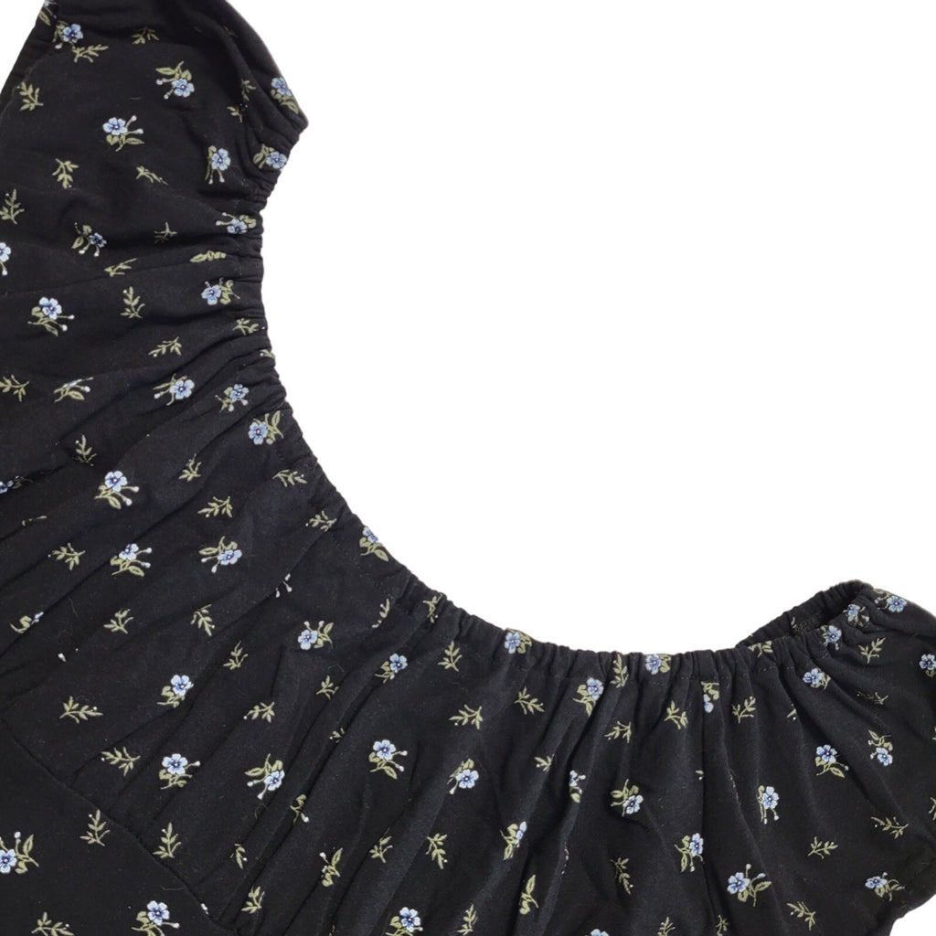 Clockhouse Black Y2K Milkmaid Style Floral Dress Women's Uk M 10