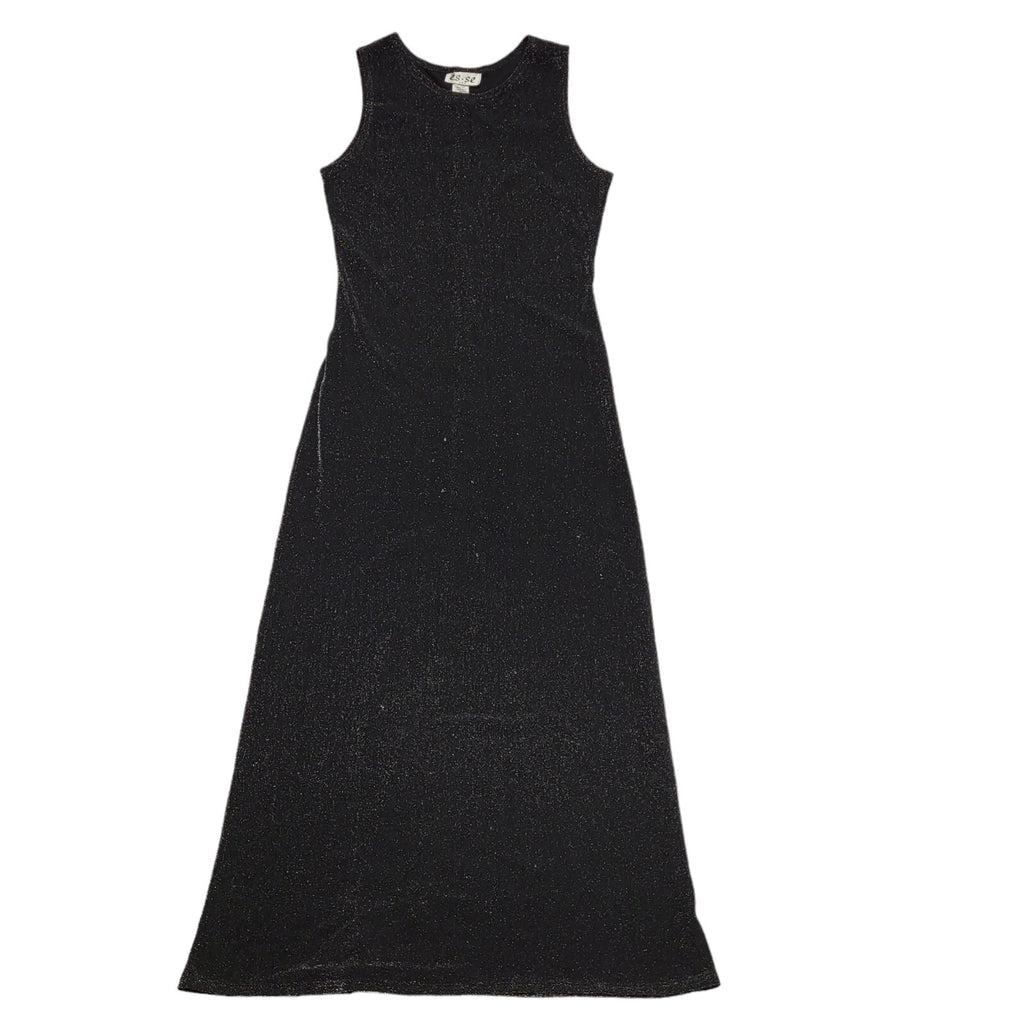 Es.Se Vintage 80's Black & Silver Sleeveless Long Glitter Dress Womens UK L
