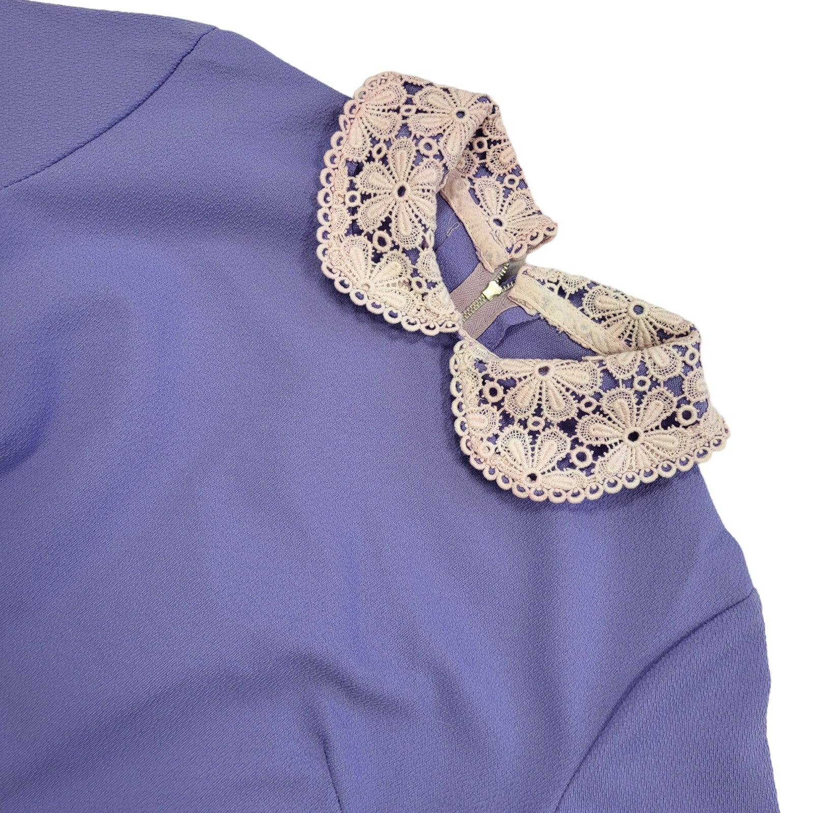 Vintage 60s Purple Short Sleeve Lace Collar Shift Dress Women's Size 12