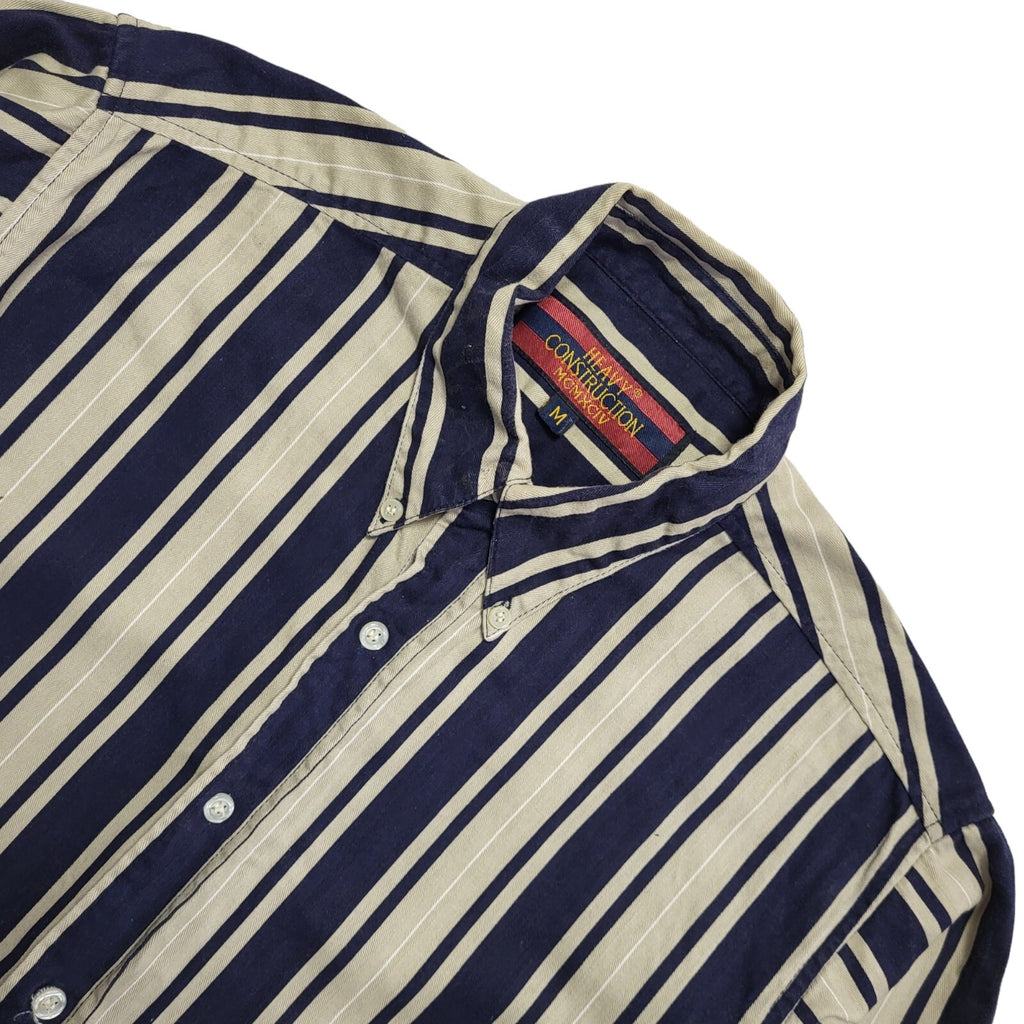 Heavy Construction 90's Blue & Beige Striped Long Sleeve Shirt Men's UK Size XL
