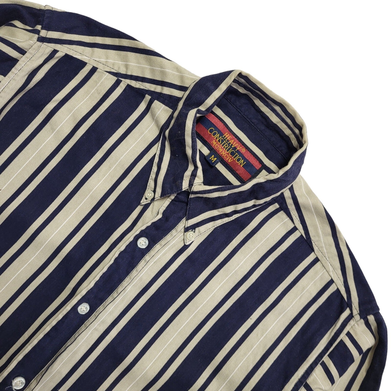 Heavy Construction 90's Blue & Beige Striped Long Sleeve Shirt Men's UK Size XL