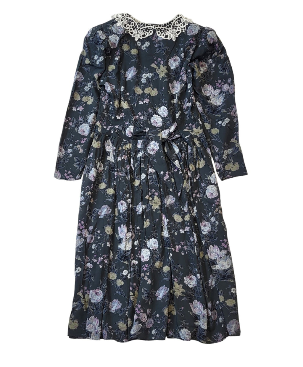 Vintage 80's Collared Button Green Floral Dress Womens UK 12 EU 40