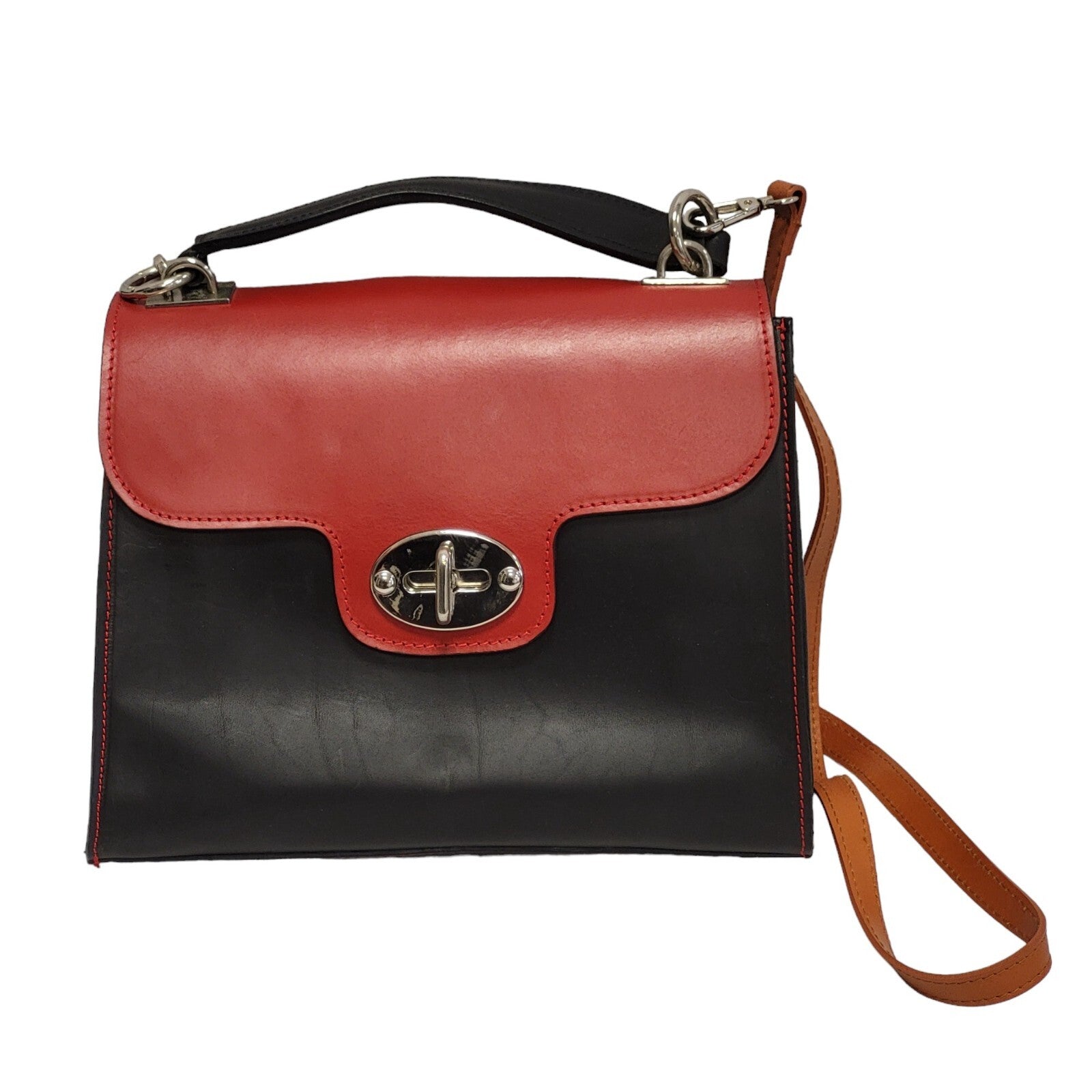 Genuine Leather Red Black Small Shoulder Bag Uk Women's Size 8" x 11.5"