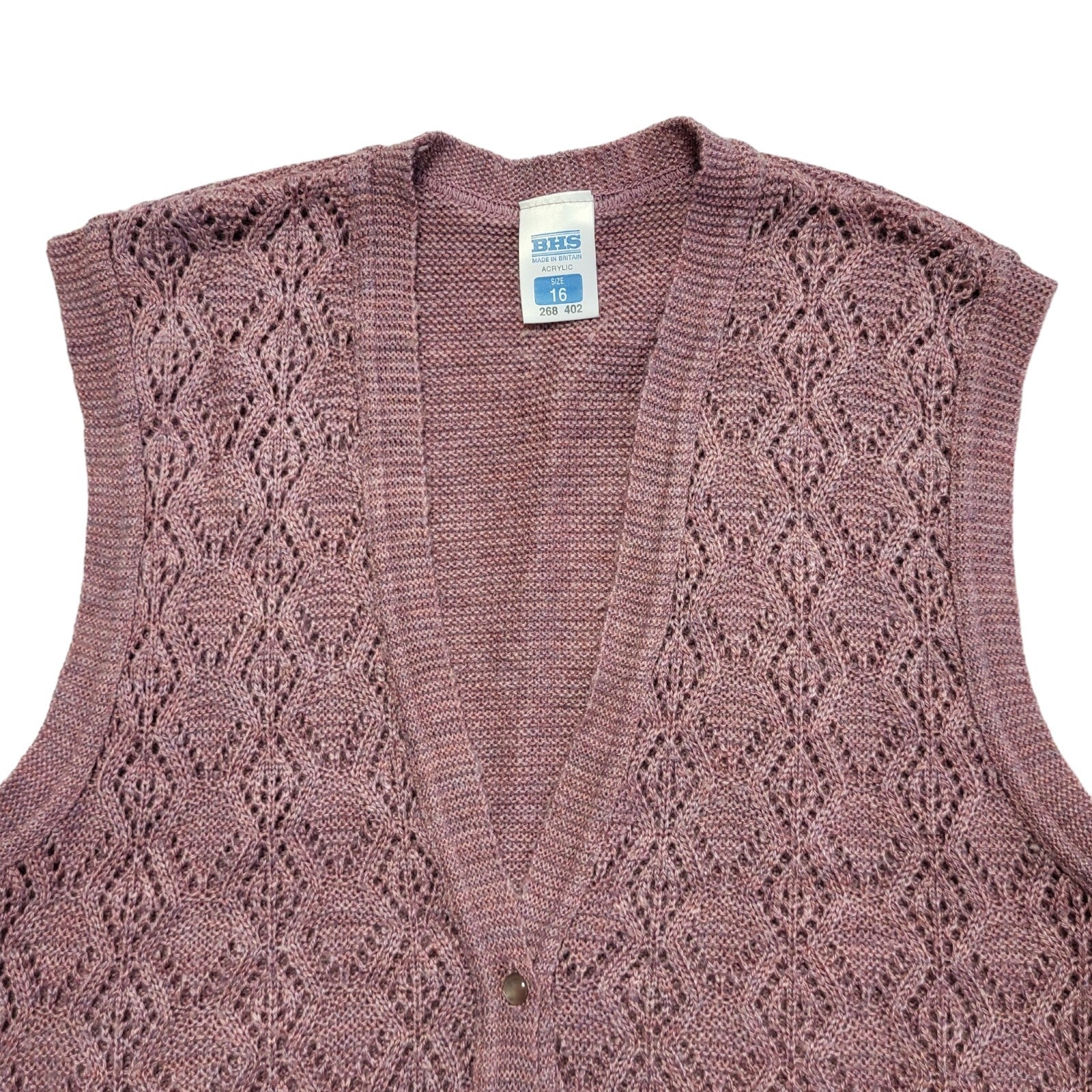 BHS Pink 80s Vintage Sleeveless Button Cardigan Uk Women's Size 16