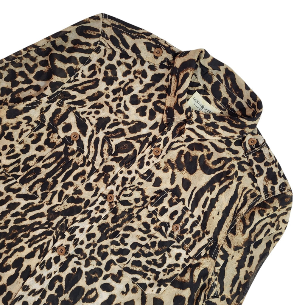 Ralph Lauren Black & Brown 90's Leopard Print Long Sleeve Shirt Women's Size M