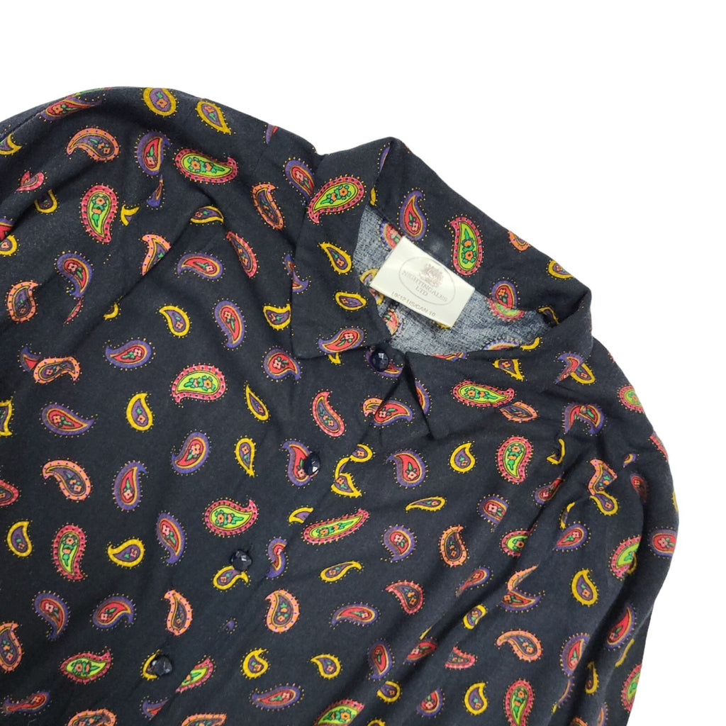 90s Vintage Nightingales Black Paisley Long Sleeve Dress Women's Size 12