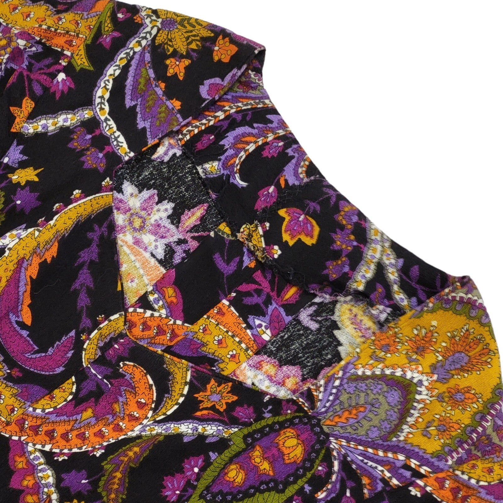 70s Vintage Black & Purple Short Flutter Sleeve Mini Dress Women's Size 10
