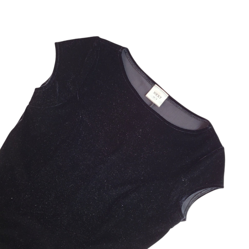 Next 90's Black Velour Lace Trim Knee Length Dress UK Women's Size 8