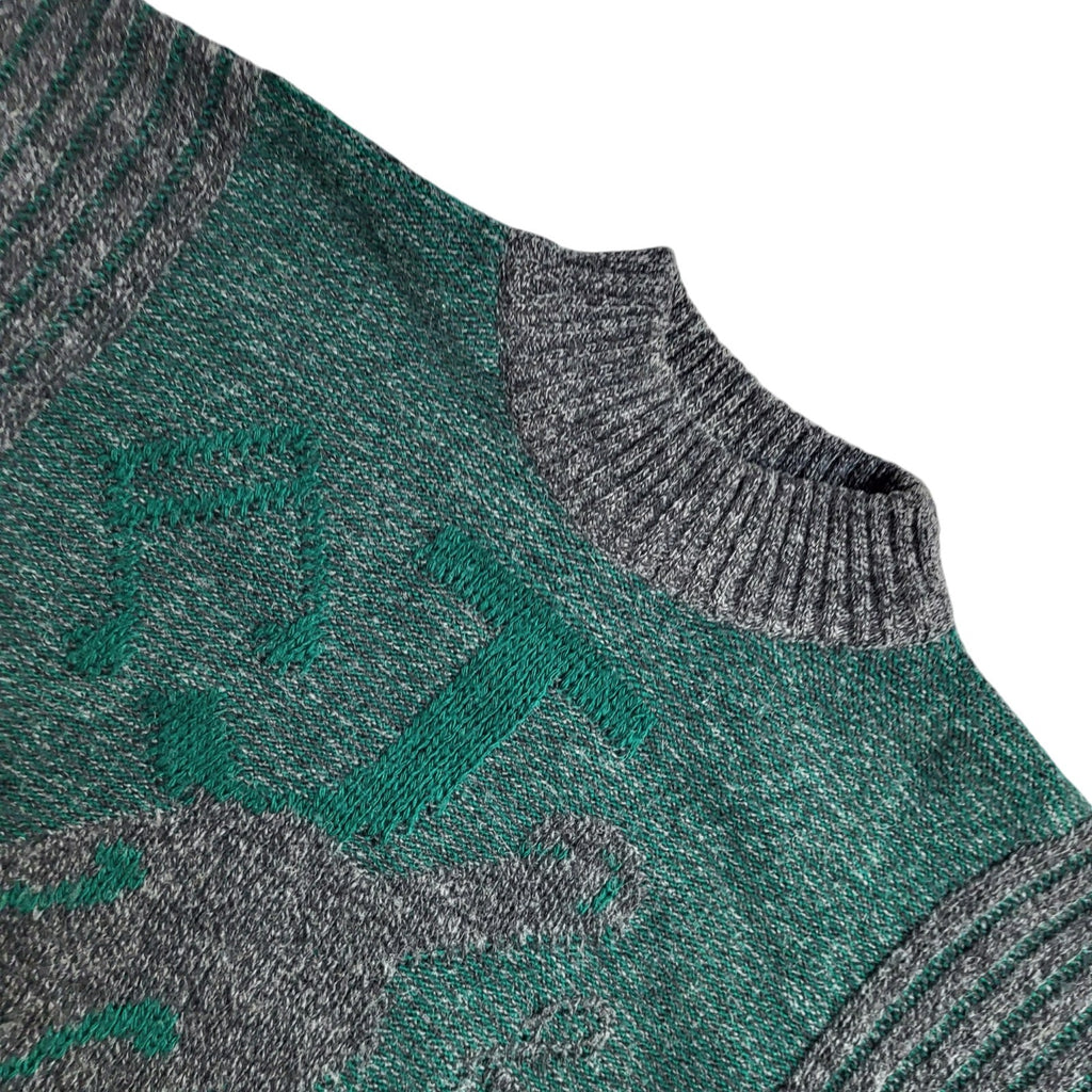 Vintage 90's Grey & Green Crew Neck Jumper UK Men's Size M