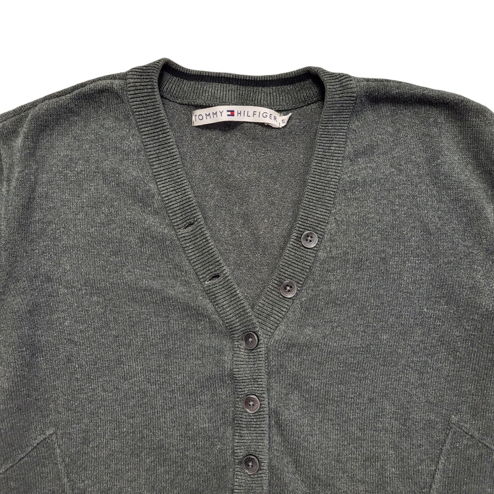 Tommy Hilfiger Y2k Grey V-Neck Jumper Uk Women's Size Small