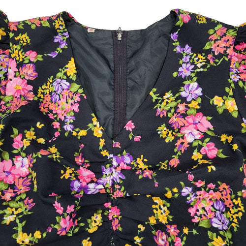 70s Vintage Black & Pink Floral Maxi Dress Women's Size 10 Eu 38