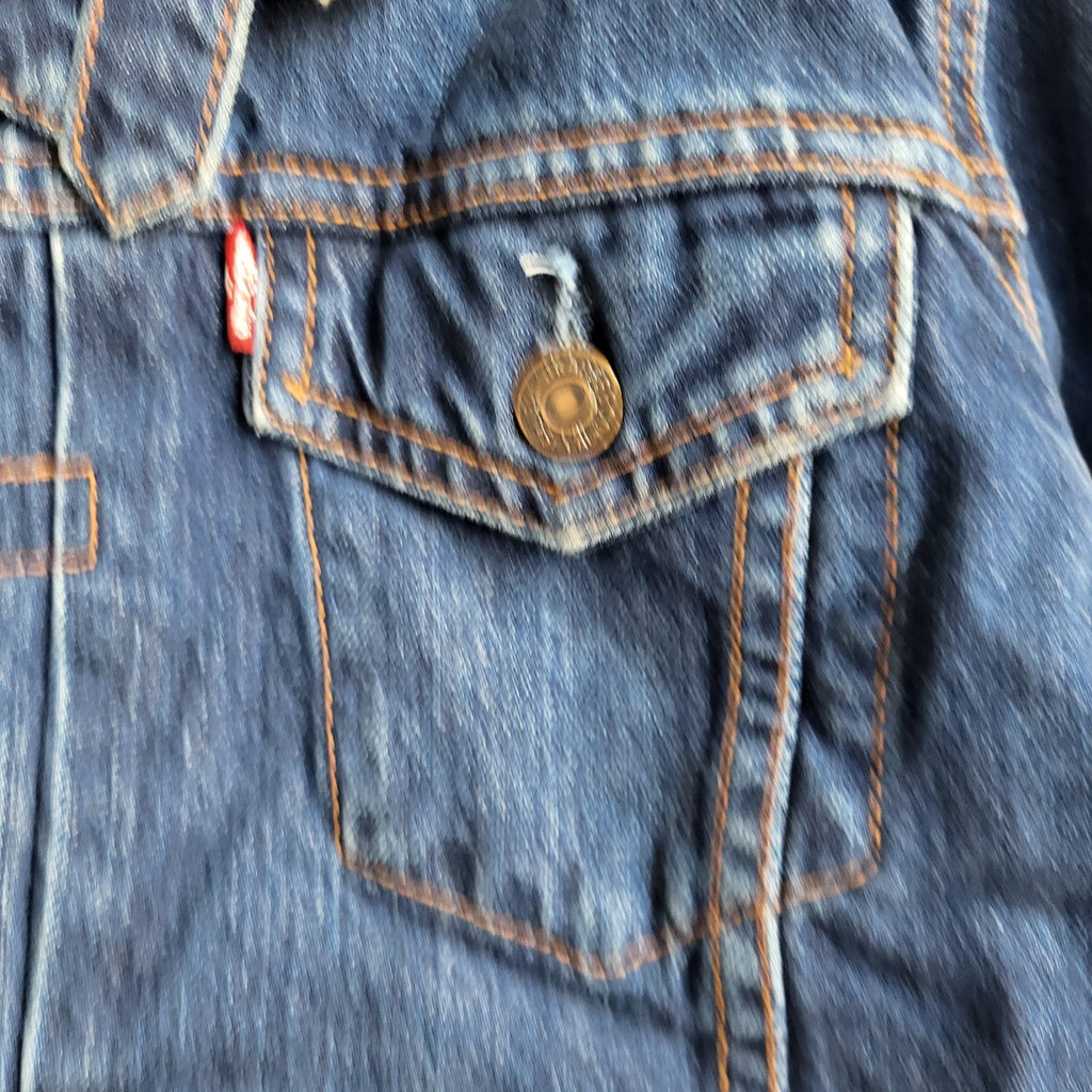 Levi's Denim Fleece Lined Jacket Y2k Blue Cropped UK Women's Size M