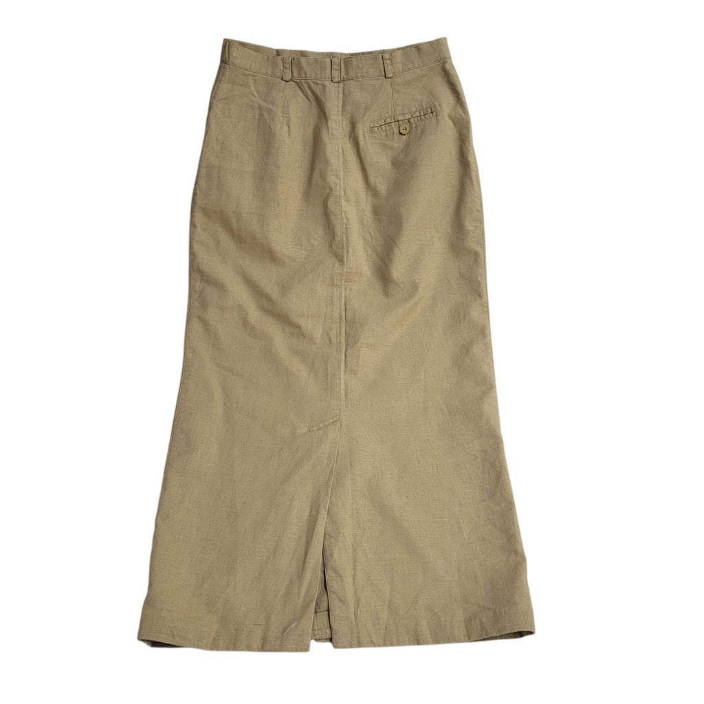 Cotton Club 70s Maxi Skirt Vintager Khaki Buttoned Skirt Women's Size M 10 W28
