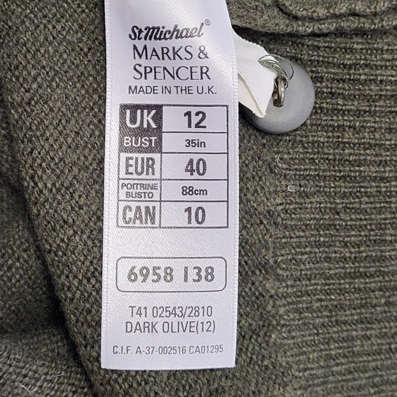 Marks & Spencer 90's Green Button Up Cardigan Womens UK Size 12