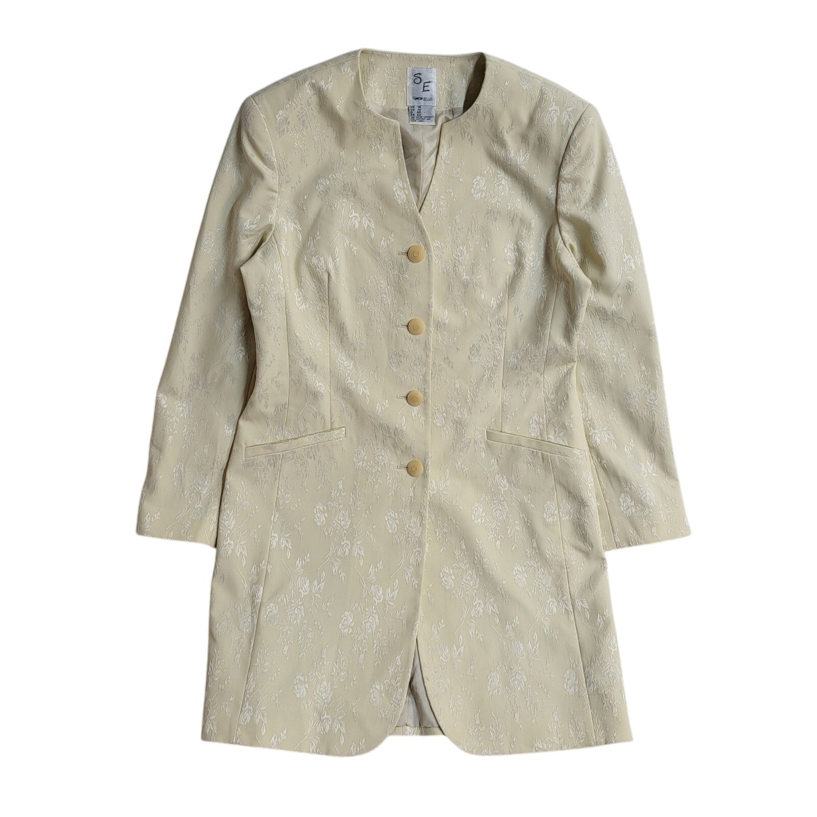 Simon Ellis Vintage 90s Cream Floral Button Coat UK Women's Size 14