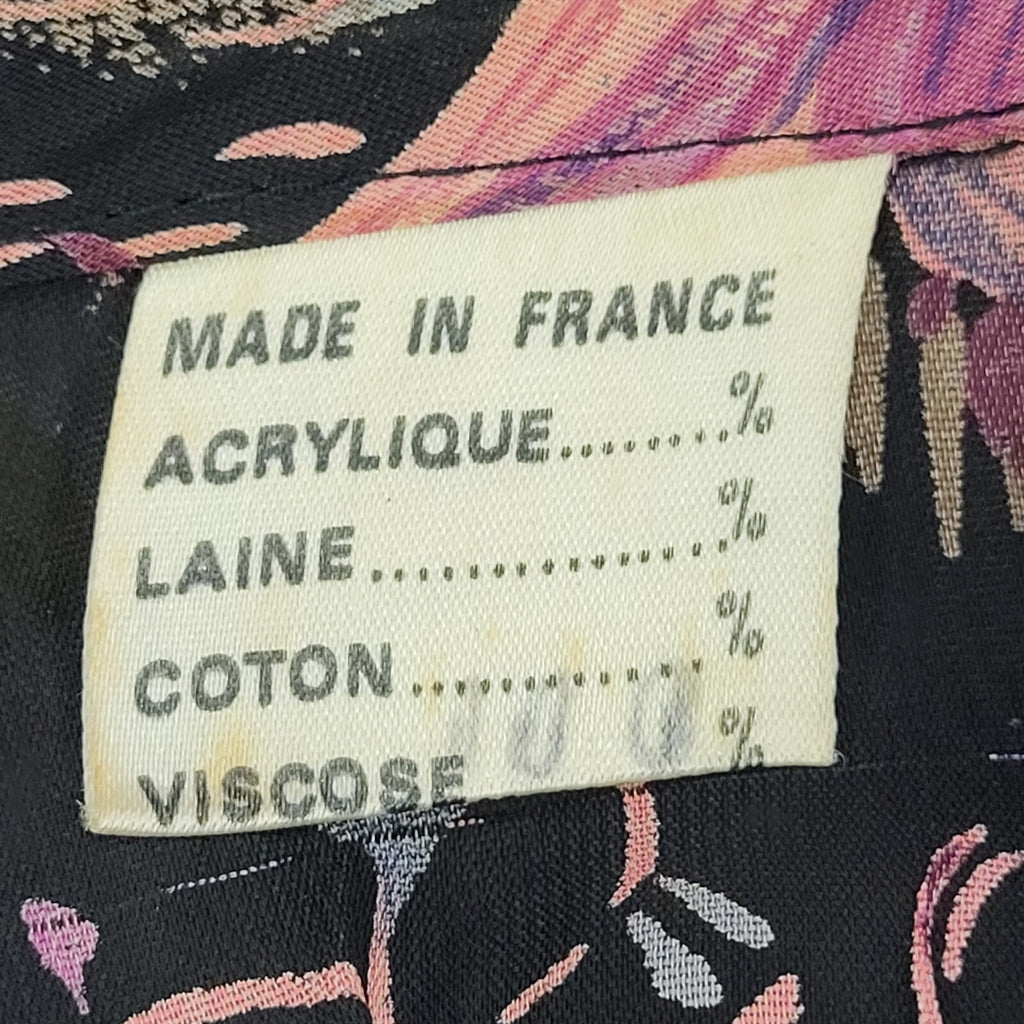 80s Vintage French Purple Floral Bow Neck Dress Women's 6/8
