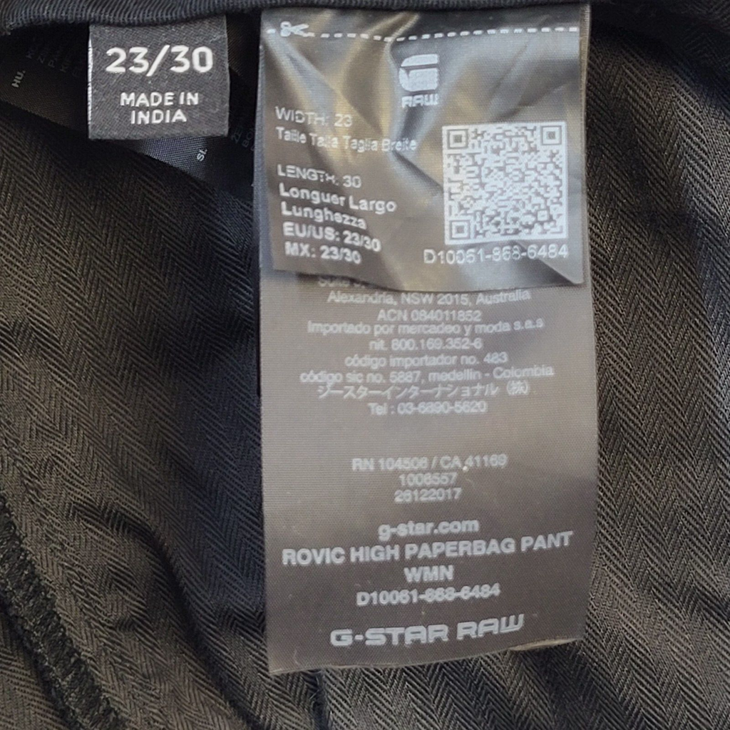 G-Star Raw Y2K Black Tapered Belted Trousers Womens UK6 W24 L24