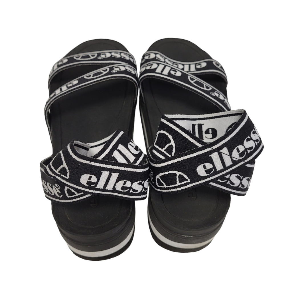 Ellesse Elina Text AF Black White Platform Wedge Sandals Boots Uk 5