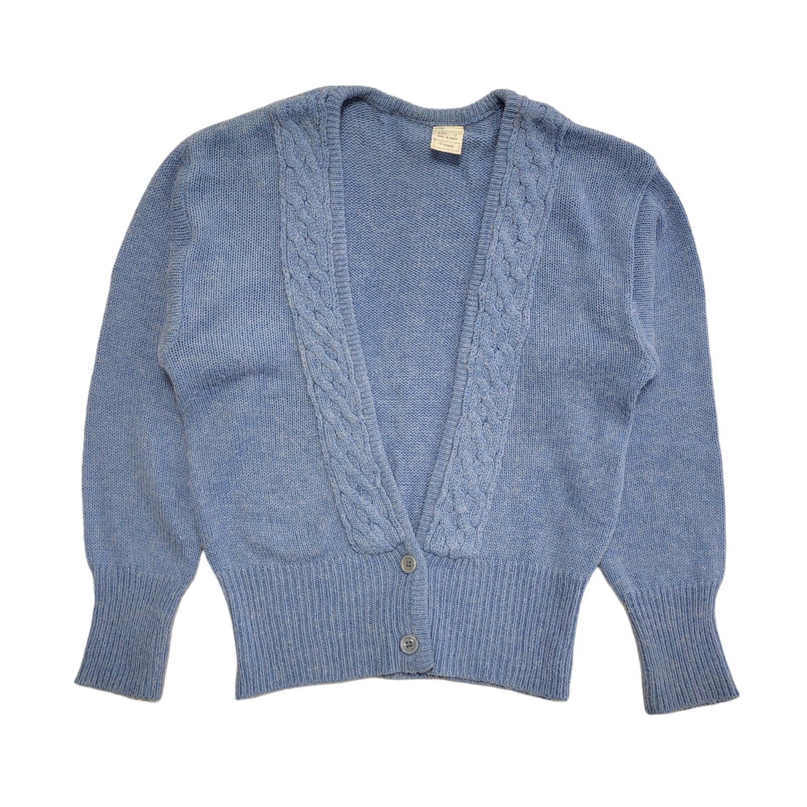 Vintage 80s Blue Knit Low V-Neck Cardigan UK Women's Size Large 12