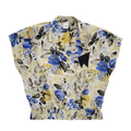 Canda Vintage 70-80s Floral Blue Capped Sleeve Shirt blouse Women's Uk 16