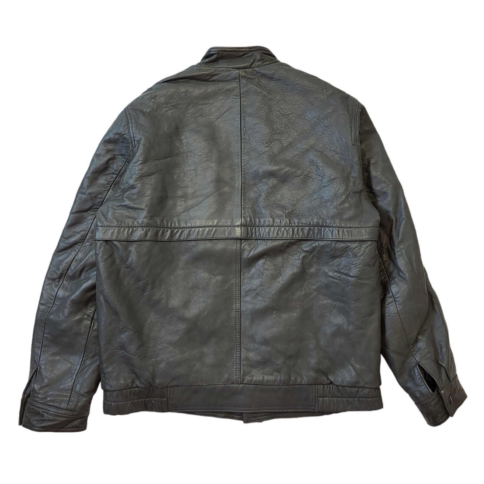 St Michael 80s Vintage Grey t Zip Fasten Leather Jacket Men's Size Medium