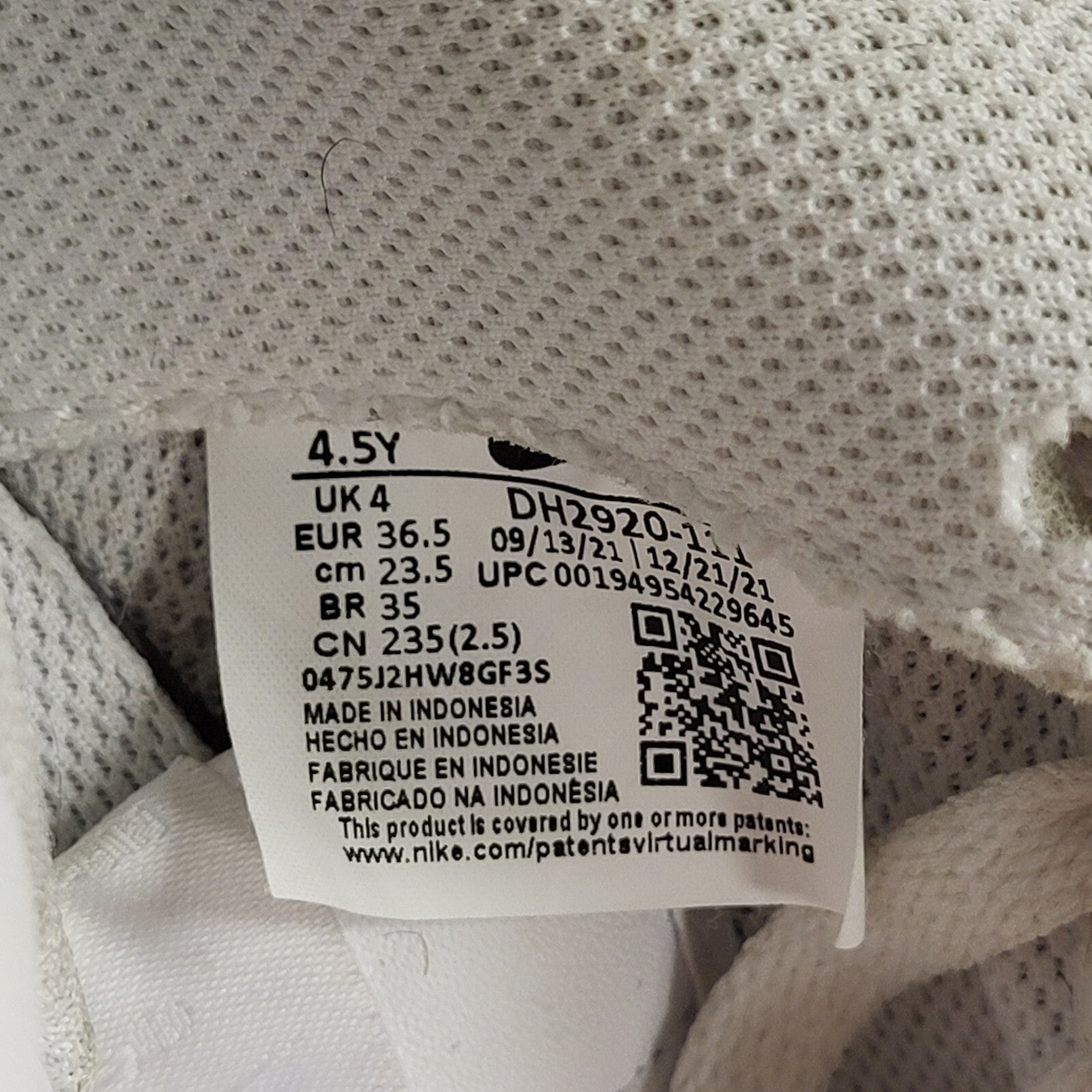 Nike Air Force 1 Juniors White Leather Kids  Trainers Uk 4