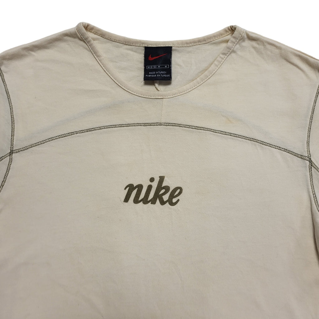 Nike 90s Vintage Beige Round Neck T-Shirt Uk Women's Size Medium