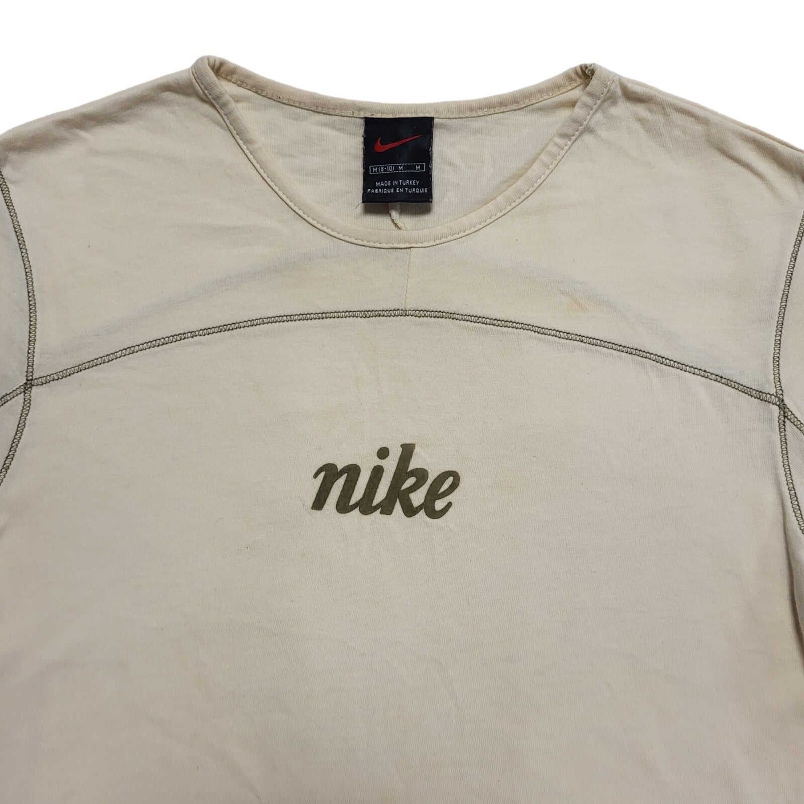 Nike 90s Vintage Beige Round Neck T-Shirt Uk Women's Size Medium