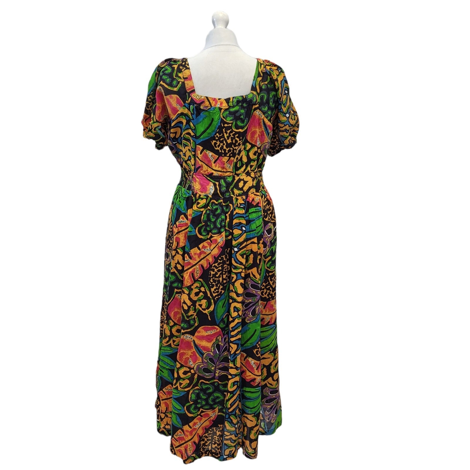 Smartline 90s Vintage Black & Green Floral Print Dress Women's Size 12