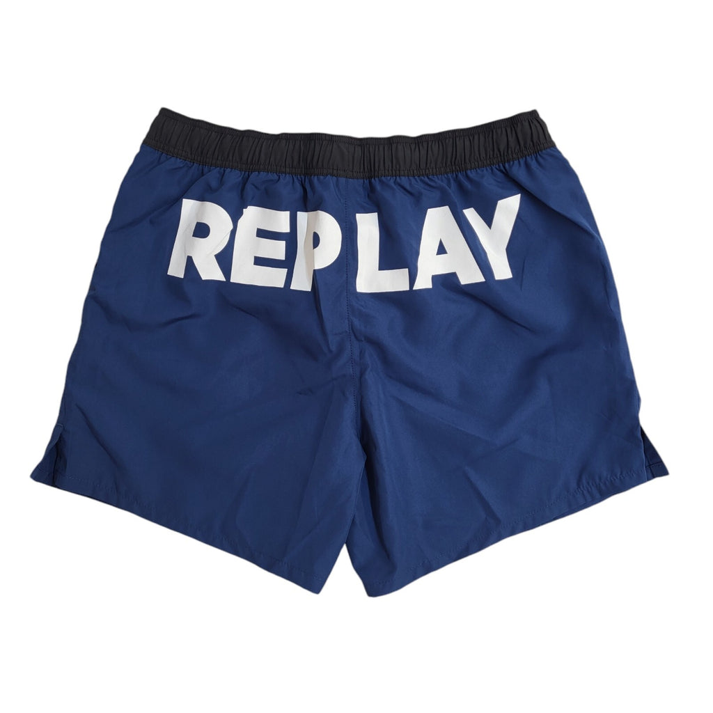 Replay Blue & Black Beachwear Drawstring Shorts BNWT Men's UK Size S W30