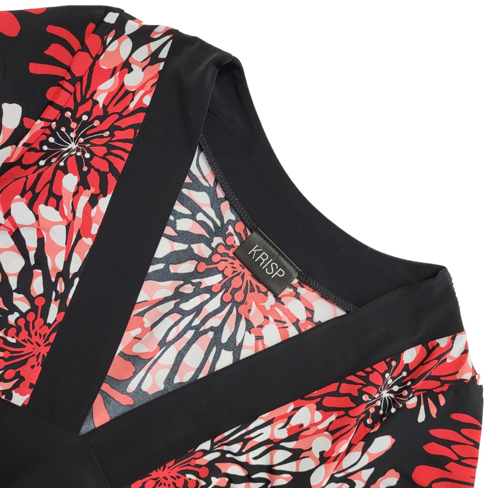 Krisp Vintage 90's Red & Black Floral V-Neck Dress Top Womens UK Size 8