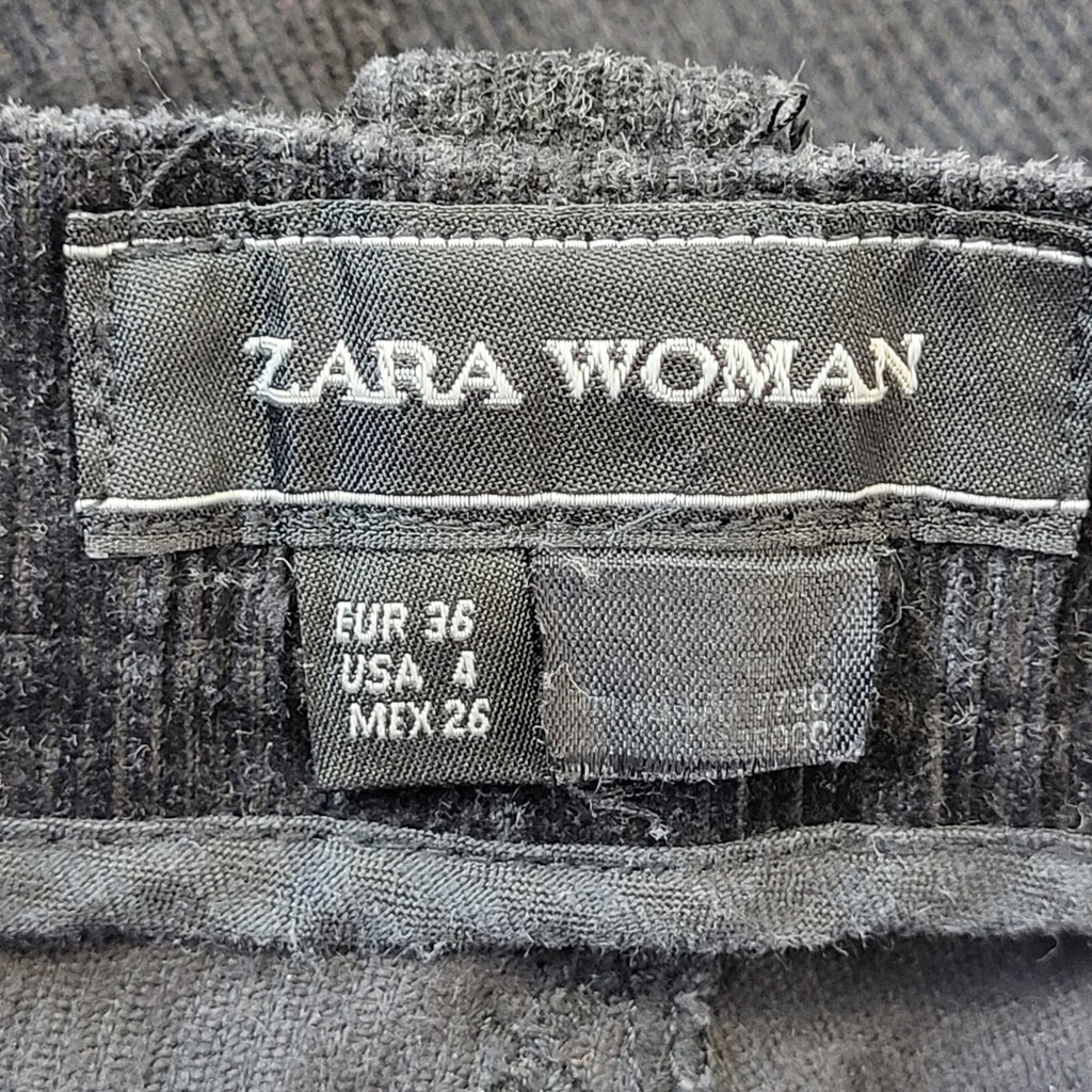 Zara Corduroy Y2K Black Skinny Trousers Women's Size 8 W26 L33