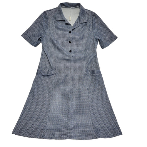 70s Vintage Blue & White Weave Pattern Shift Dress Women's 14