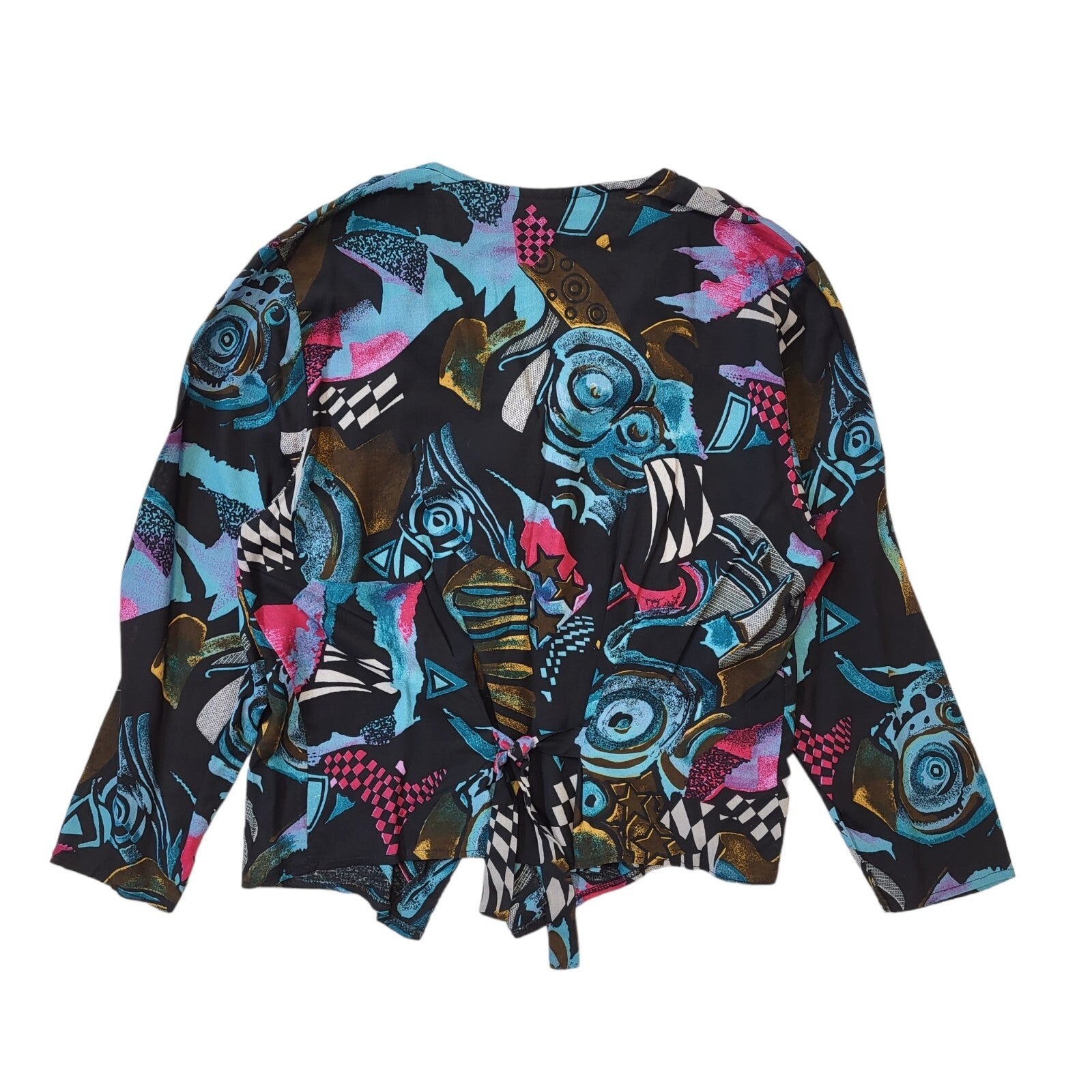 Three's Company 90s Vintage Black Blue 3/4 Sleeve Blouse Women's Size 14 Eu 42