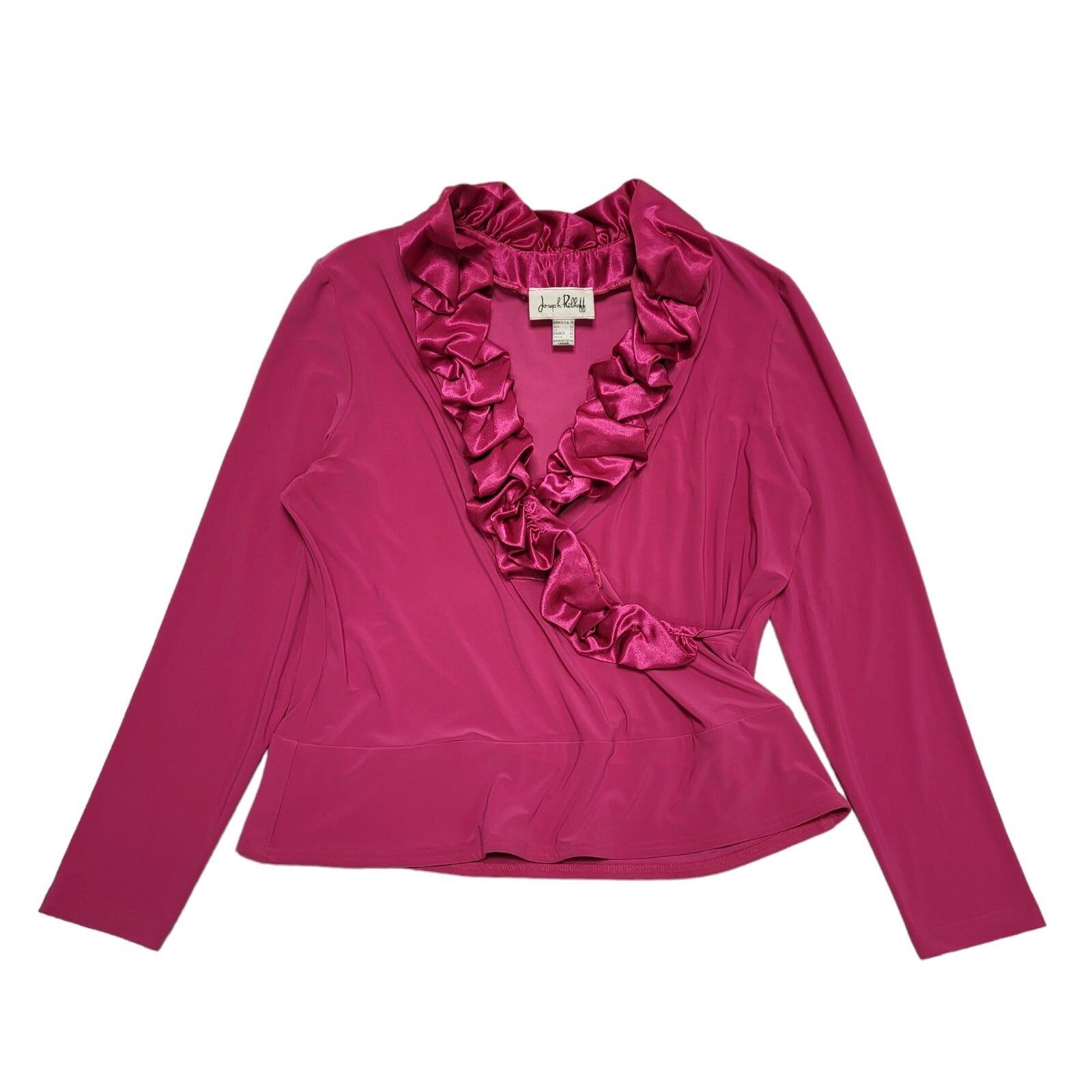 Joseph Ribboff Vintage Pink Ruffle Front Long Sleeve Blouse Womens UK Size 18