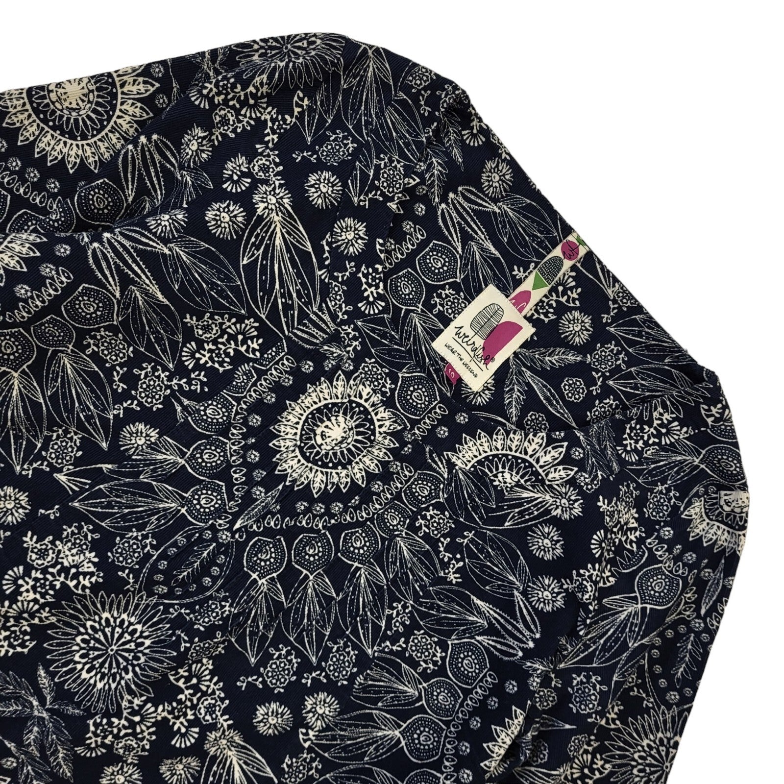 Weird Fish Vintage 90's Blue Floral 3/4 Sleeve Dress UK Women's Size 10