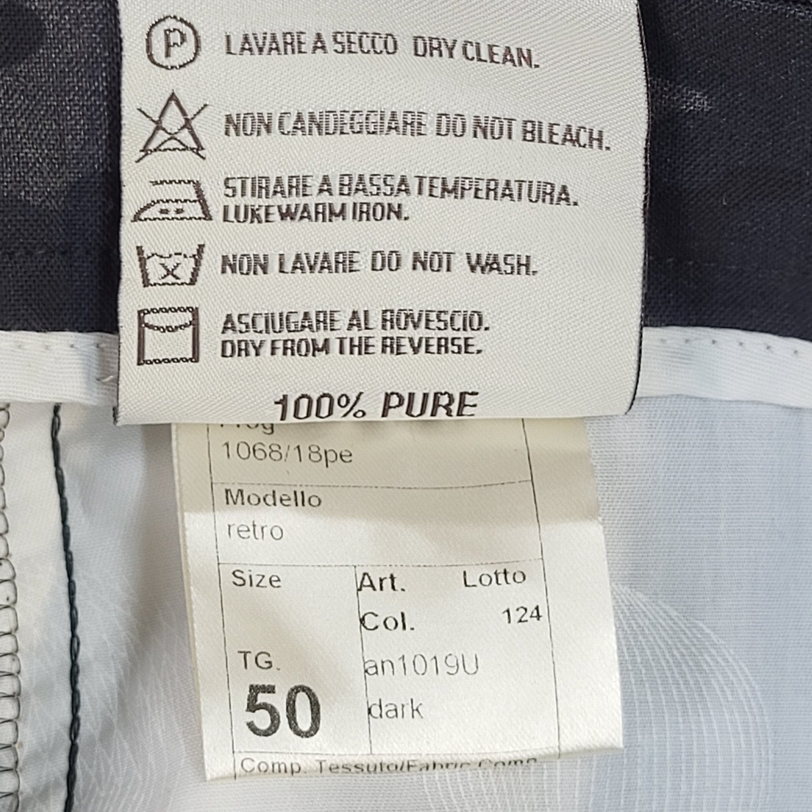 Berwich Pantalone Trousers 90s Black & Grey Cropped Uk Men's Size XL W36 L28
